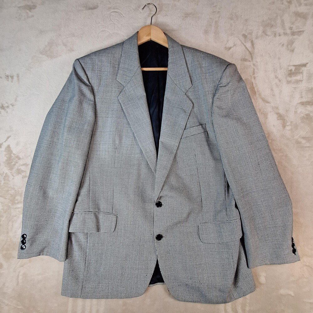Vintage Egon Von Furstenberg Sport Coat Mens 43 Gray Check Ventless 2 Button